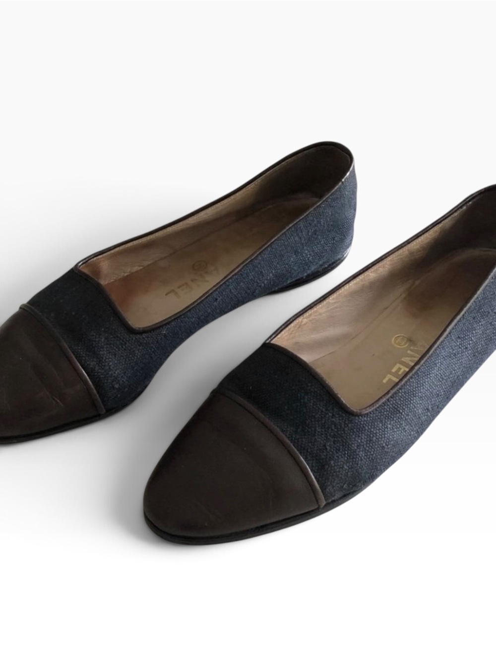 Vintage CHANEL Blue Denim Brown Leather ballet flats- size 39 - Picture 9 of 9